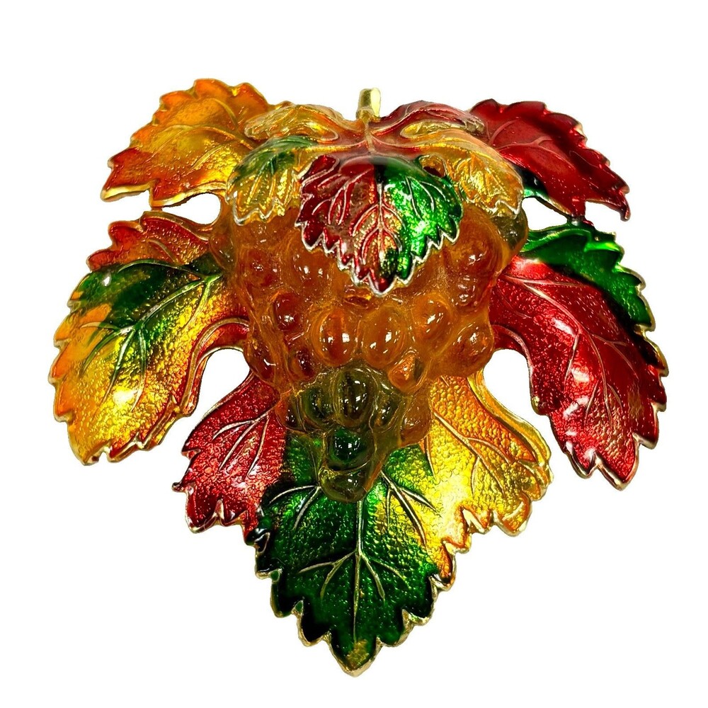 Vintage Made in Germany Lucite Grape Brooch Enamel Leaf Figural Pin Jewelry
